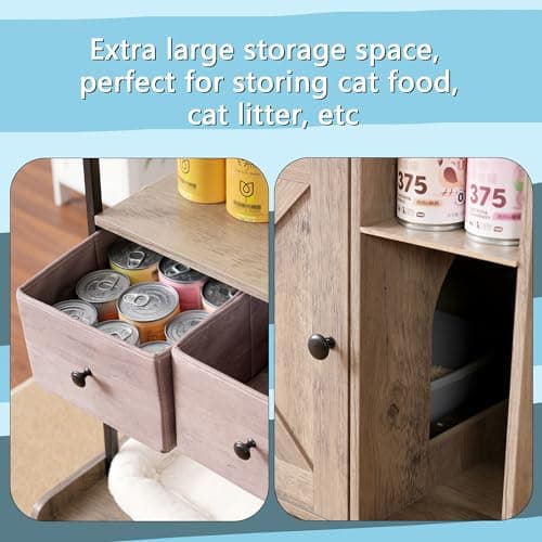 Hey-Brother Cat Litter Box Enclosure with Storage Shelves and Drawers - Rustic Gray MPJ131SG