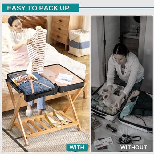 Babion 2-Tier Foldable Luggage Rack with Shelf,Heavy Duty Nylon Belts, 4 Pack
