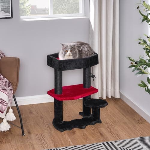 Bewishome Gothic Cat Tree with Coffin Bed & Scratching Post MMJ94R