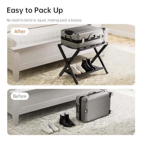 HITNET Black Bamboo Luggage Rack, Suitcase Stand, Pack of 2