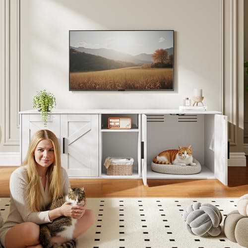 HOOBRO 58.3" Cats' Enclosure with Corridor & Double Litter Boxes, White