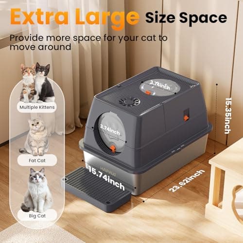 Extra Large Enclosed Stainless Steel Cat Litter Box with Lid & Scoop