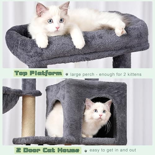 Smoky Gray 43.3 inch Sturdy Cat Tree Tower for Cats and Kittens