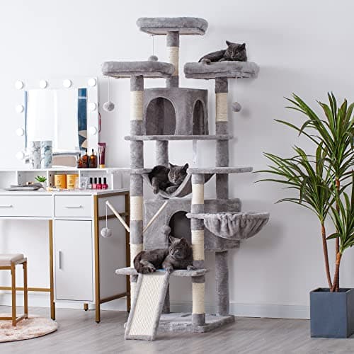Hey-brother Light Gray 71" XL Cat Tree with 3 Padded Perches & Scratcher MPJ034W