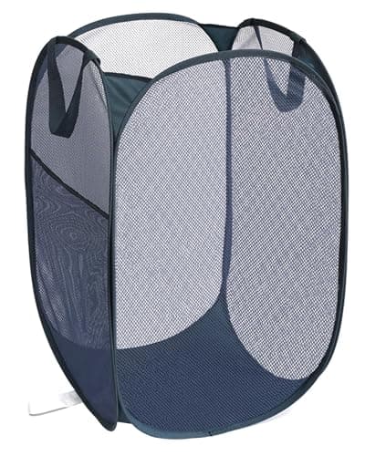 Reinforced Pink Collapsible Laundry Hamper with Side Pocket & Carry Handles — Navy Blue