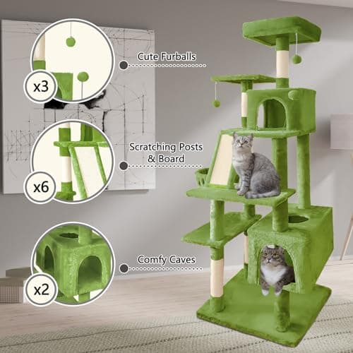 70" Multi-Level Cat Tree Tower with Sisal Scratching Post (Green)