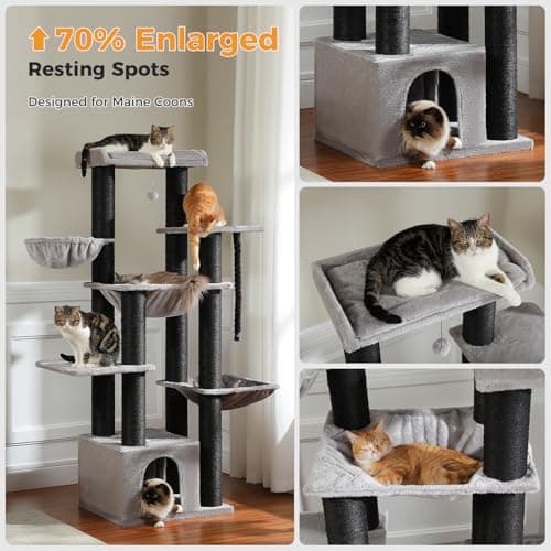 Gray 67in Tall Cat Tree for Indoor Maine Coons with 13 Thick Scratching Posts