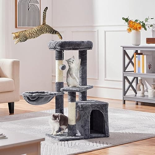 Yaheetech 34in Multi-Level Cat Tree with Bed & Scratching Post Dark Gray