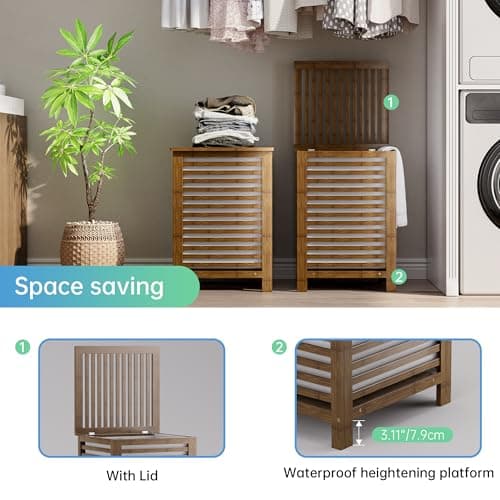 SMIBUY 120L Bamboo Laundry Hamper with Liner & Dividers (Walnut)