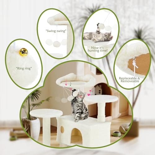 54 Inch Cat Tree Tower, Cozy Hammock & Sisal Scratching Posts, Multi-Level Beige
