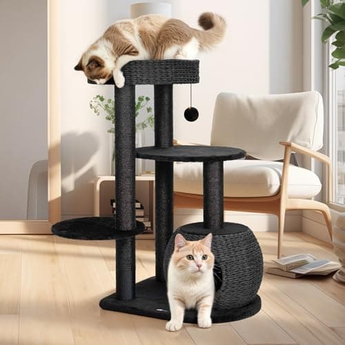 Gothic Black Cat Tree with Coffin Bed & Scratching Posts, Halloween Style for Large Cats — 53 " H
