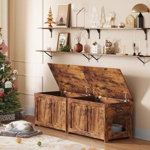 DINZI Sturdy Rustic Brown Litter Box Enclosure, Flip Top Cat House Furnishing