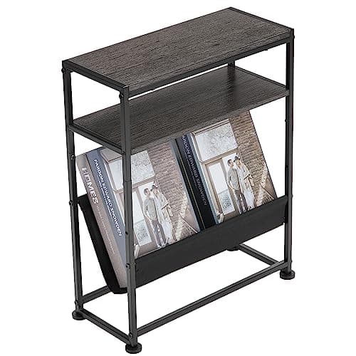 Narrow End Table for Small Spaces - Black Magazine Holder Side Table — Grey