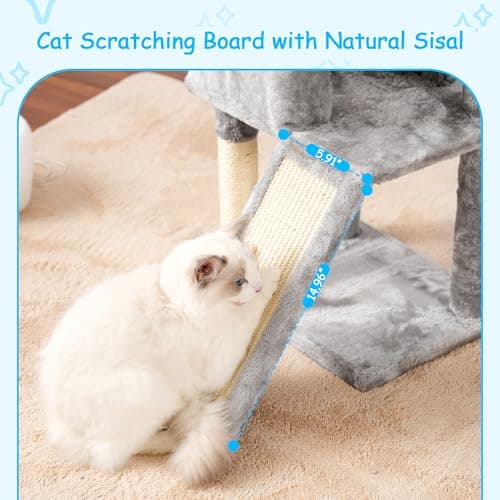 Light Gray MPJ007SW Plush 42.5-Inch Cat Tower with Scratching Post & Hanging Ball