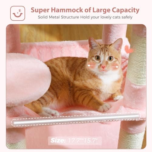 PetepeLA 45.7" 5-Level Cat Tree, Large Hammock & Scratching Posts, Pink