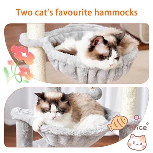 Heybly Cat Tree for Indoor Cats 39.4 Inches Tower HCT006SW Light Gray Scratching Post and Dangling Toy
