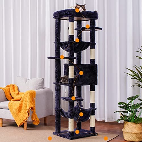 XXL Heavy Duty Cat Tree for Large Cats - 69 inches Tall with Multi-Level Furniture and Cozy Basket