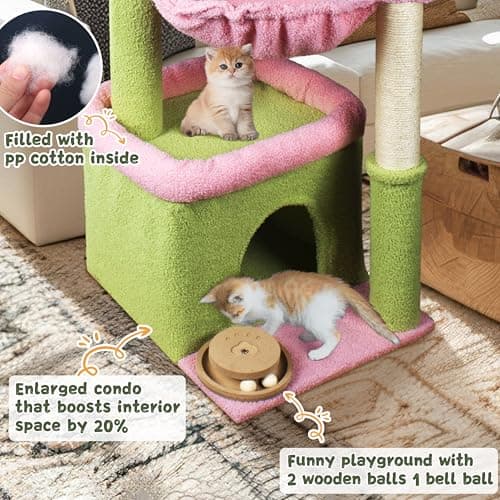Pink Large Cat Tree with Hammock & Cat Condo - 39.4" Tall