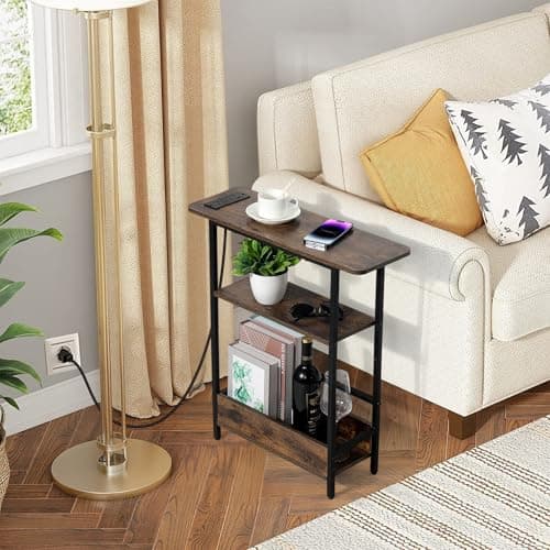 Slim Charging End Table with 3-Tier Stand for Living Room