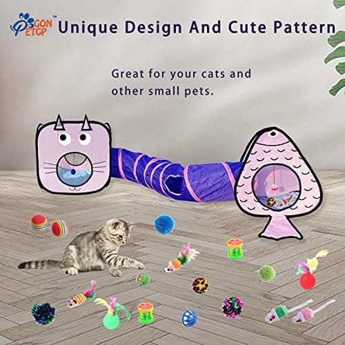 GONPET Set for Indoor Cats: 23 PCS Kitten Toys Including Tunnel & Teaser Wand