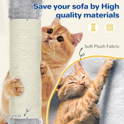 Multi-Level Cat Tree Tower with Sisal Scratching Posts & Hammock - Light Grey