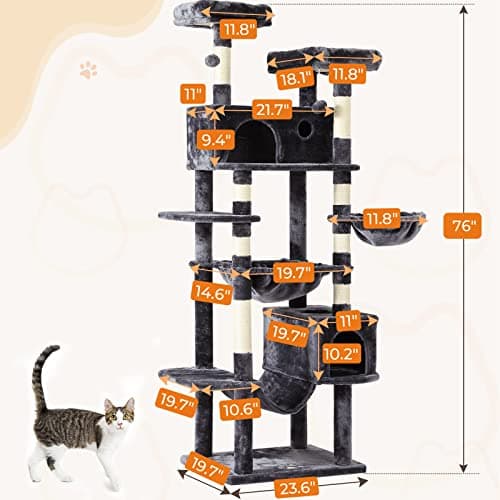 MSmask Cat Tree with Hammocks, Condo, Perches, Scratching Posts, Climbing Tree
