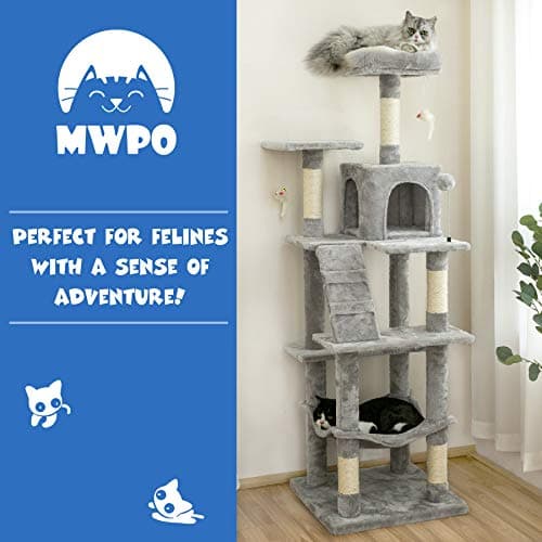 Stable Light Gray MWPO 63.8inch Multi-Level Cat Tree for Large Cats