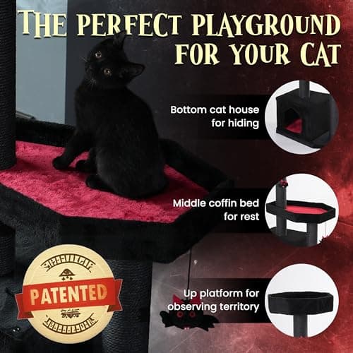 Gothic Spooky Cat Tree with Coffin Bed & Scratching Post