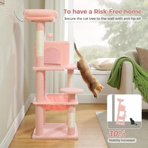 PetepeLA 45.7" 5-Level Cat Tree, Large Hammock & Scratching Posts, Pink