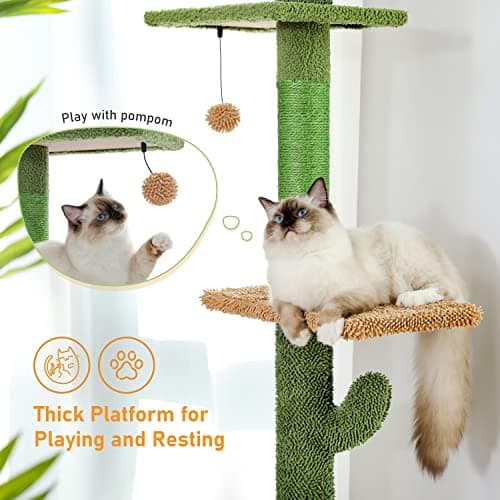 PAWZ Road Cat Tree: Cactus Climbing Tower, 95-108 Inches, 5 Levels, Hammock & Balls