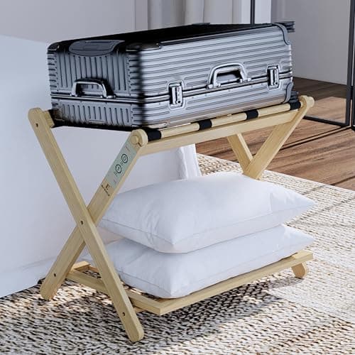 Premium Adjustable Height Luggage Rack – Durable Bamboo Stand, Holds 100 lbs, No Assembly Required