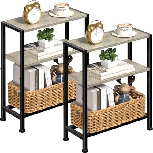 Slim Black 2-Tier Side Table for Small Spaces in Living Room, Bedroom, and Kitchen — Greige-3tier