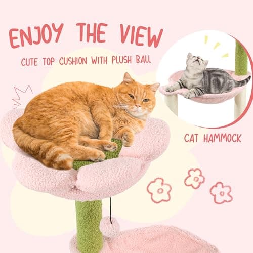HOMBYS 46 Inch Flower Cat Tree with Litter Box & Storage, Soft Fleece & Sisal