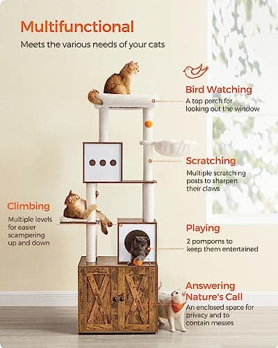 Feandrea 2-in-1 Cat Tree with Litter Box Enclosure for Modern Cat Owners