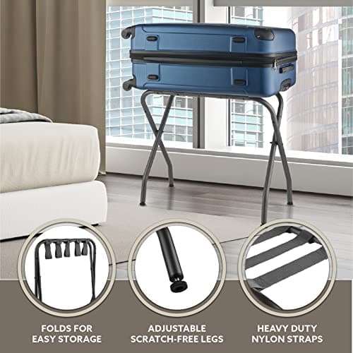 Bartnelli 2-Pack Gray Steel Folding Suitcase Stand with Durable Black Straps