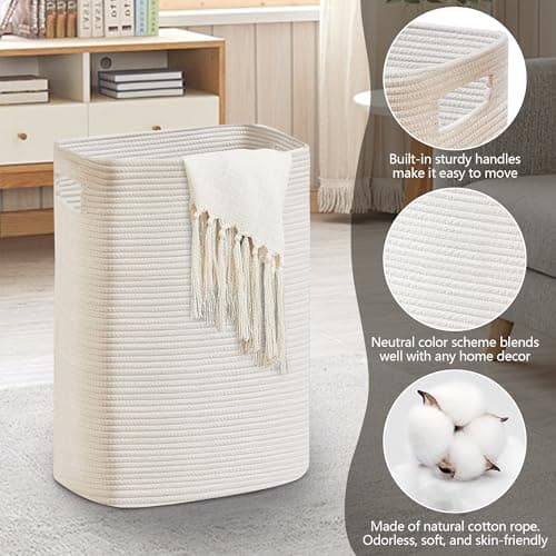 Tall Woven Laundries Basket - White, 16"x13"x22", 75L