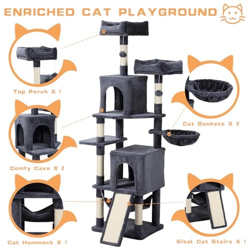 70-Inch Multi-Level Cat Tree Tower with Hammock & Scratching Post LCT015