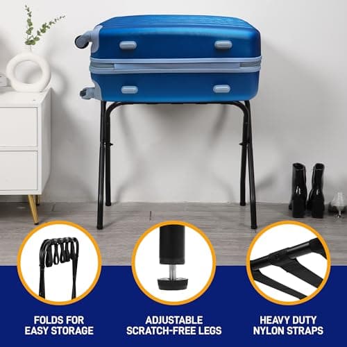 Black Metal Luggage Rack Set of 4 with Nylon Straps