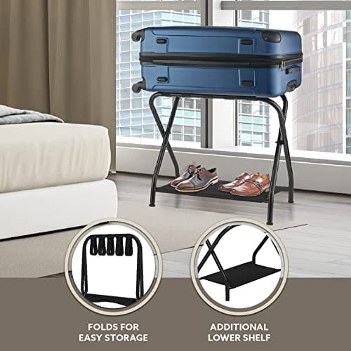 Bartnelli 2-Pack Premium Luggage Rack with Folding Shelf