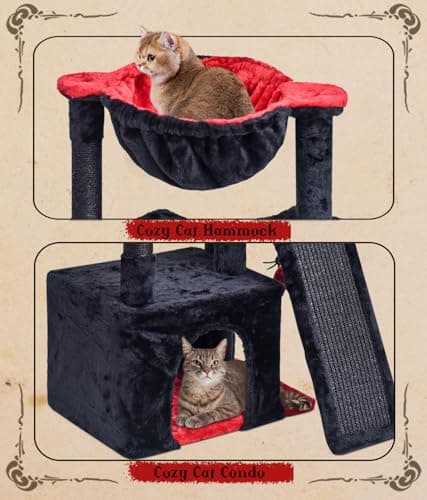 SYANDLVY Gothic Indoor Cat Tree for Large Adults with Scratching Posts & Plush Perch Black
