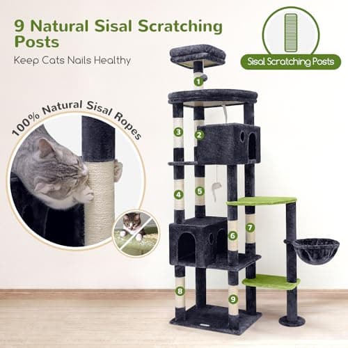 Giant Cat Tree for Large Adult Indoor Cats - 83 inch XXL Tower with 9 Scratching Posts in Dark Grey
