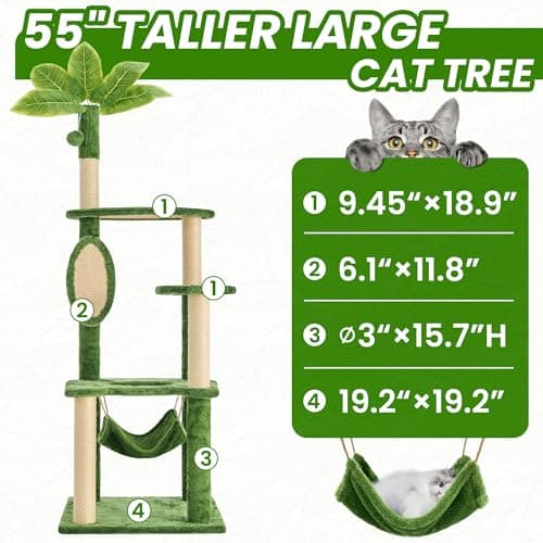 55 Inch Green Cat Tree Tower with Hammock & Sisal Scratch Post for Kittens & Adults