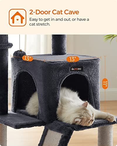 Feandrea Smoky Gray Cat Tree, Large Cat Tower 37.8" Multi-Level Condo