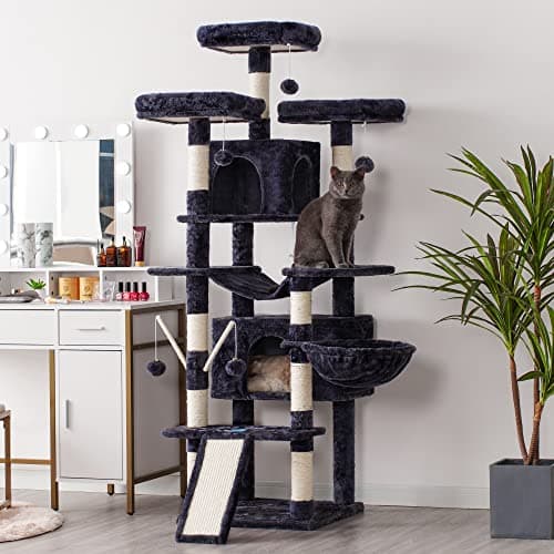 Smoky Gray XL Cat Tree - 71 Inches Multi-Level with 3 Perches & Scratcher MPJ034G