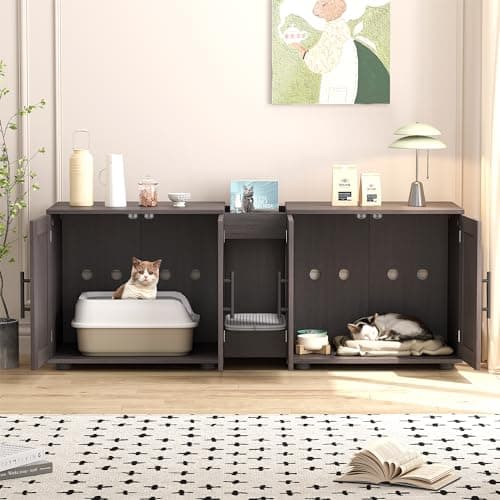 GAOMON 2-Cat Hidden Litter Box Furniture, Walnut Wood Enclosure, 55" L x 17.7" W
