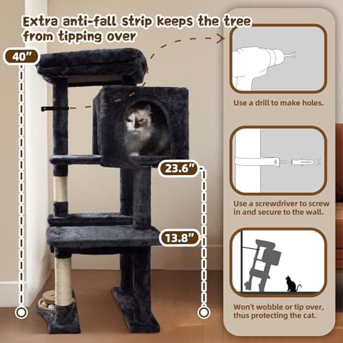 Grey Multi-Level Cat Tree with_scratching Posts & Playground for Indoor Cats