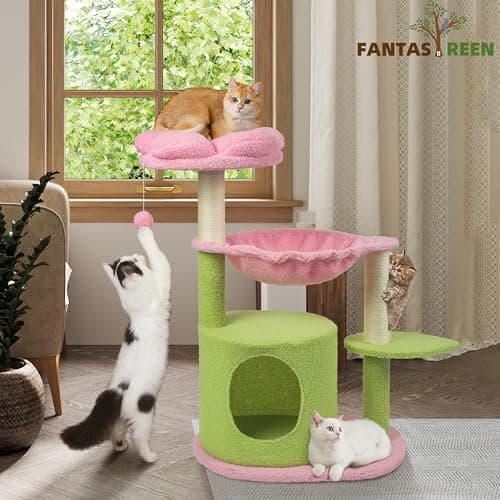 33'' Cute Cat Tower with Toys and Top Perch for Indoor Cats