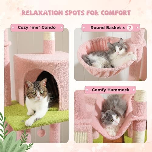 PAWZ Road Pink Cat Tree with 7 Tiers & Cozy Hammocks for Indoor Cats
