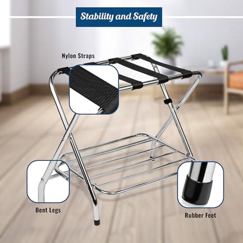 Double Tier Chrome Foldable Luggage Rack for Guest Room
