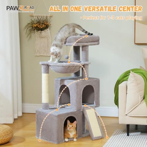PAWZ Road Large Cat Tree with 41-Inch Multi-Level Tower & 2 Spacious Condos-Gray